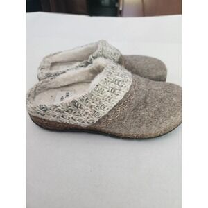 Earth Origins Womens Gray Felted Knit Cuff Comfort Slip On Clog Slippers